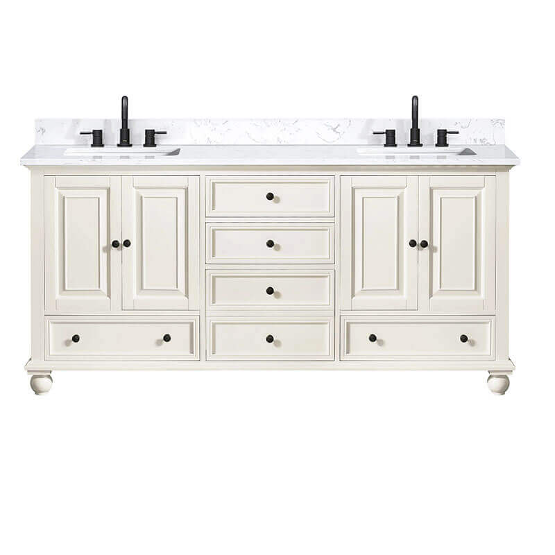 Avanity Thompson 72 Double Vanity French White in Cala White Engineered Stone Front View