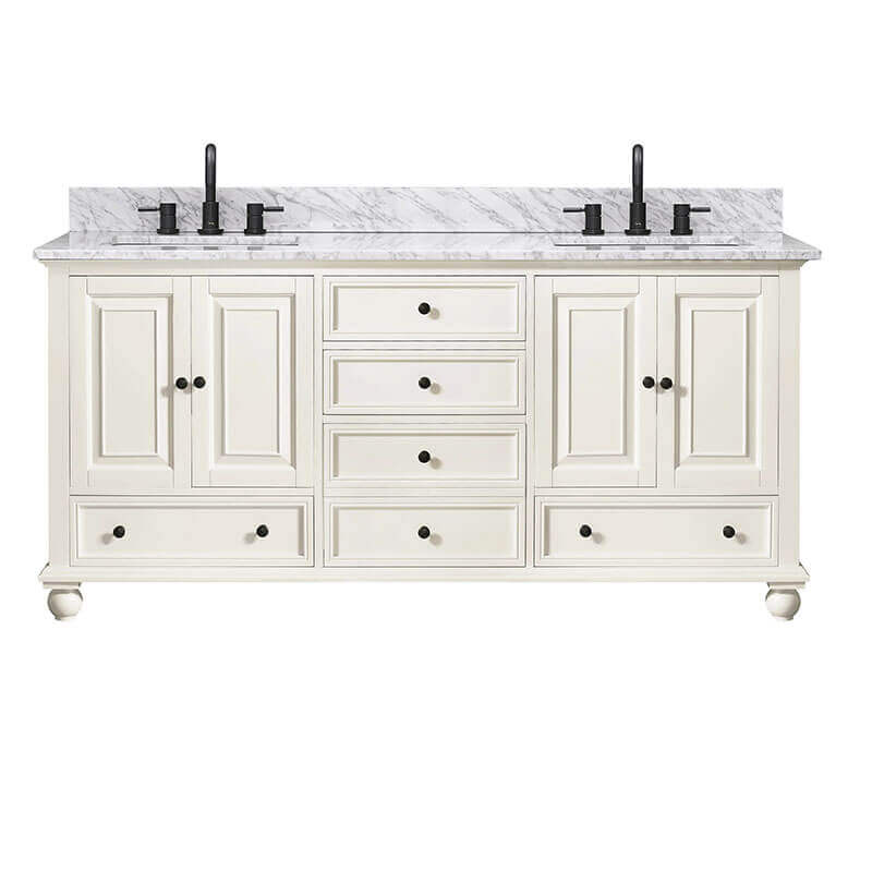 Avanity Thompson 72 Double Vanity French White in Carrara White Marble Front View