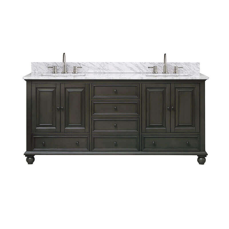 Avanity Thompson 72 Inch Double Vanity Charcoal Glaze in Carrara White Marble Front View
