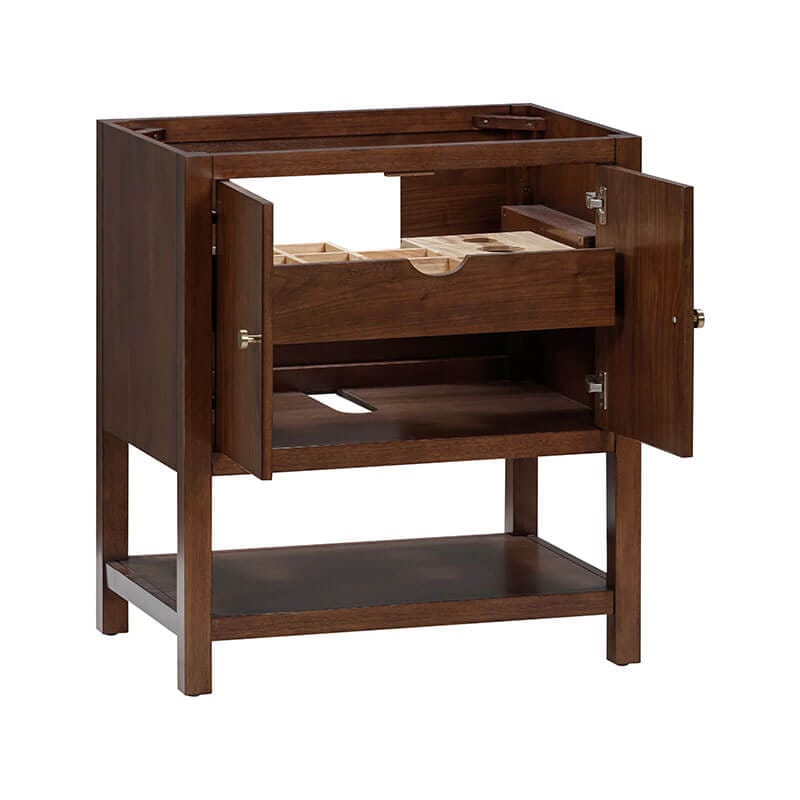 Avanity Zoe 30 Single Sink Bathroom Vanity Walnut Cabinet Only Open