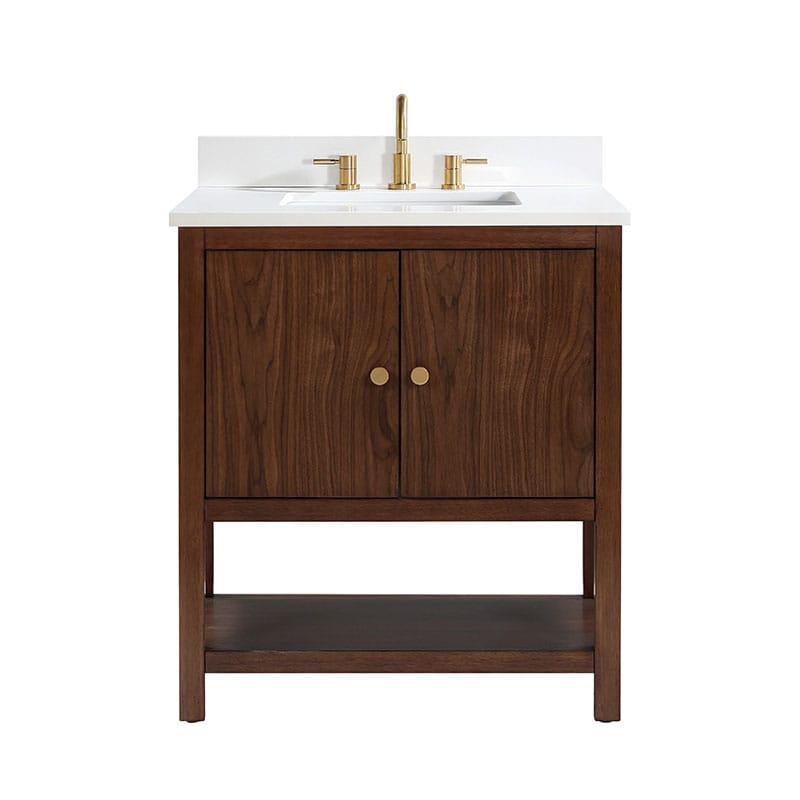 Avanity Zoe 30 Single Sink Bathroom Vanity Walnut in White Quartz