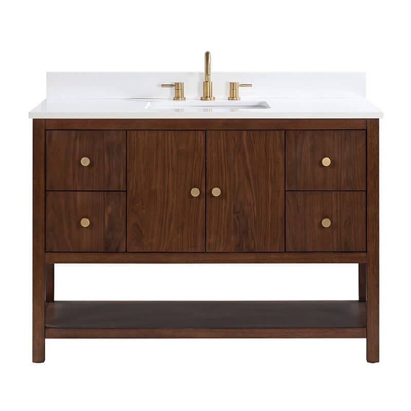Avanity Zoe 48 Single Sink Bathroom Vanity Walnut in White Quartz Front View