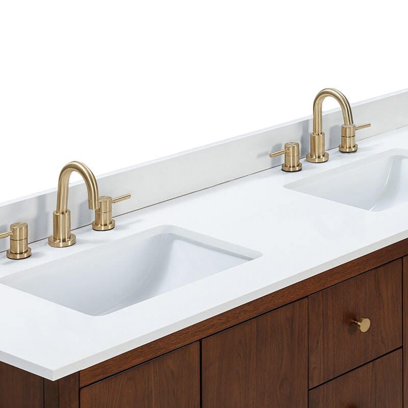 Avanity Zoe 60 inch Double Sink Bathroom Vanity Walnut in White Quartz