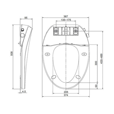 axent elongated v shape intelligent bidet seat dimensions