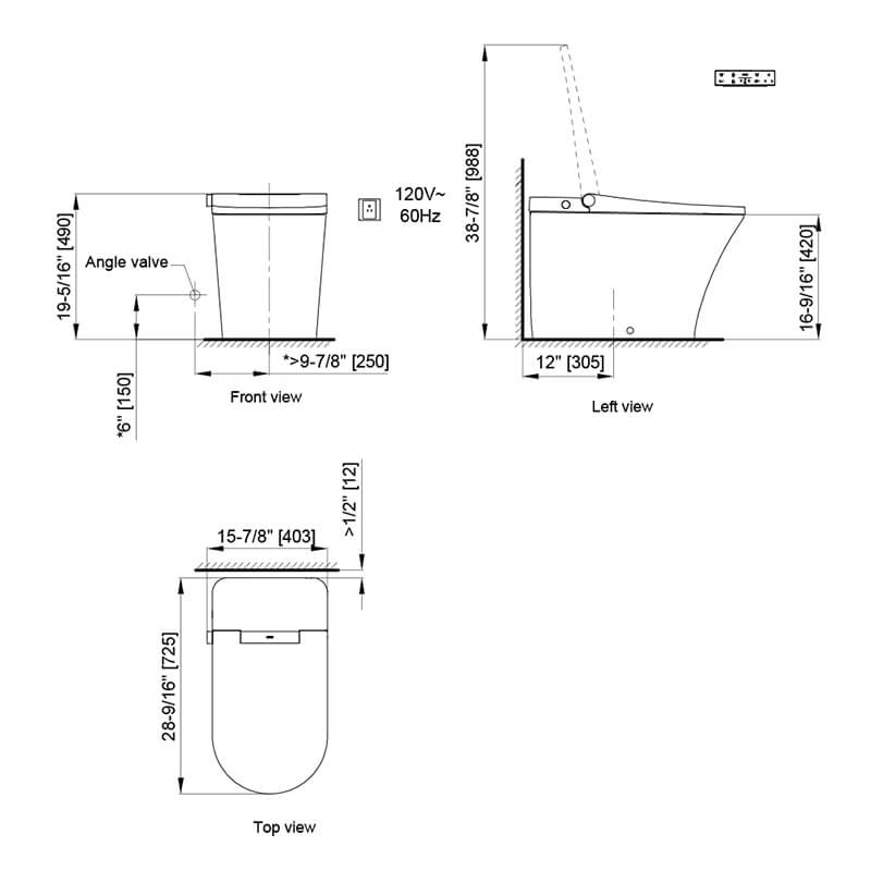 axent one c plus intelligent toilet 2.0 dimensions