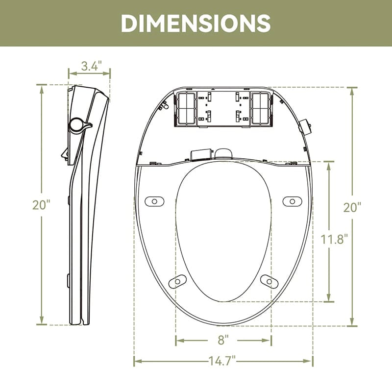 B0400 Bidet Toilet Seat Dimensions