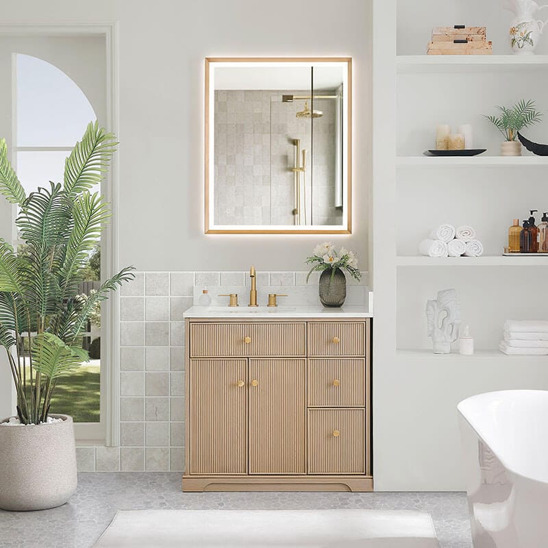 Barnett 36 Single Bathroom Vanity with Top Natural Oak Front View