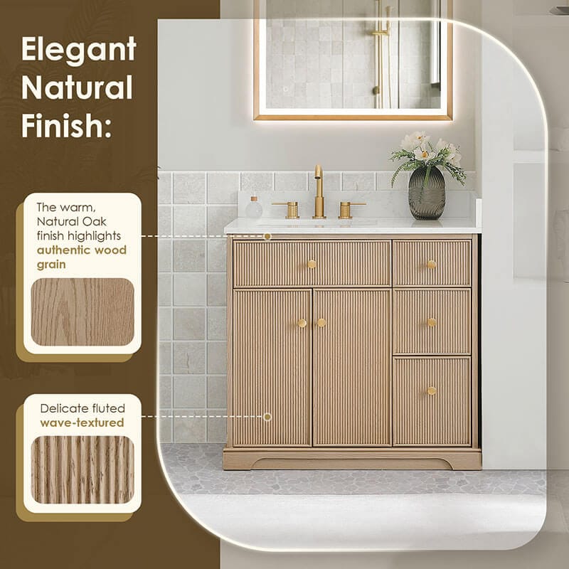 Barnett 36 Single Bathroom Vanity with Top Natural Oak Natural Finish