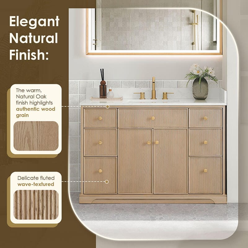 Barnett 48 inch Single Bathroom Vanity with Top Natural Oak Premium Finish