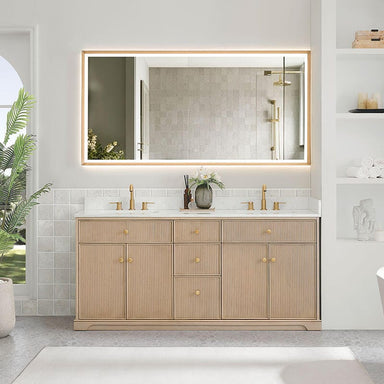 Barnett 72 Double Bathroom Vanity with Top Natural Oak Front View