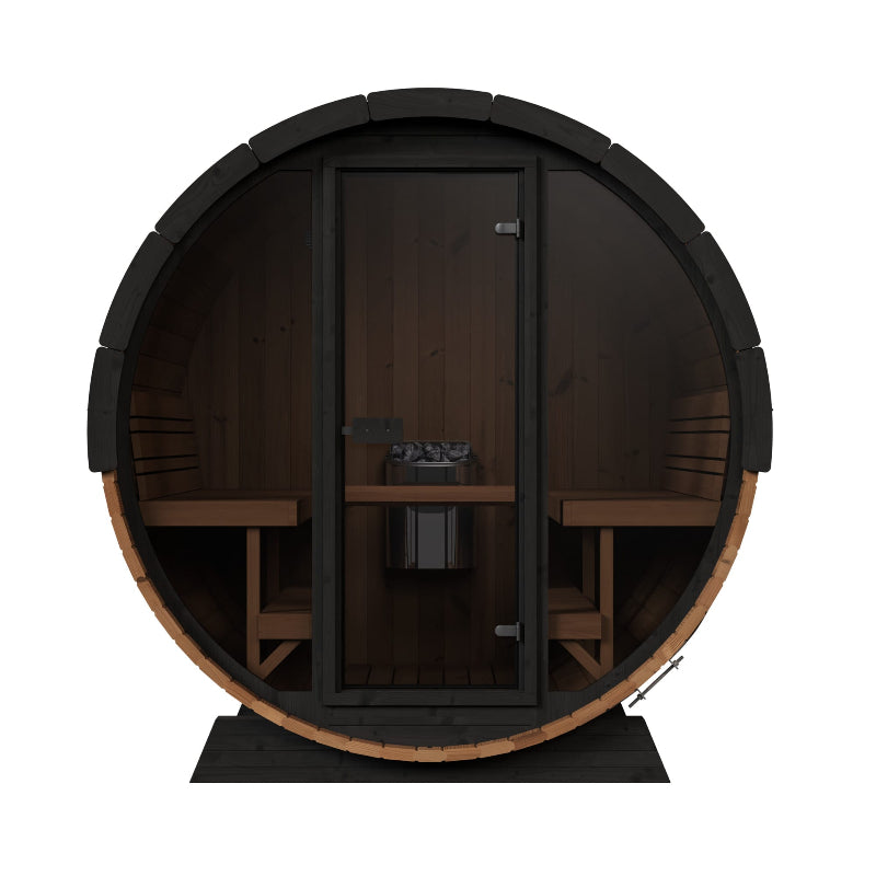 Barrel Haus Collection Outdoor Sauna 6 Person, 6.6' x 7.4' (9 kW) Front View