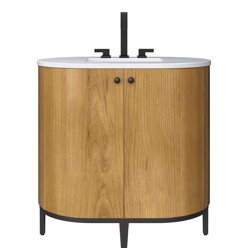 Bellamy 36 Inches Single Vanity Rustic Oak Front View With Faucet