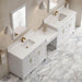 Bellshire 120 Inch Dual Vanity With 24 Inch Make-Up Counter Bright White in Faucet White Zeus Silestone Top & Backsplash
