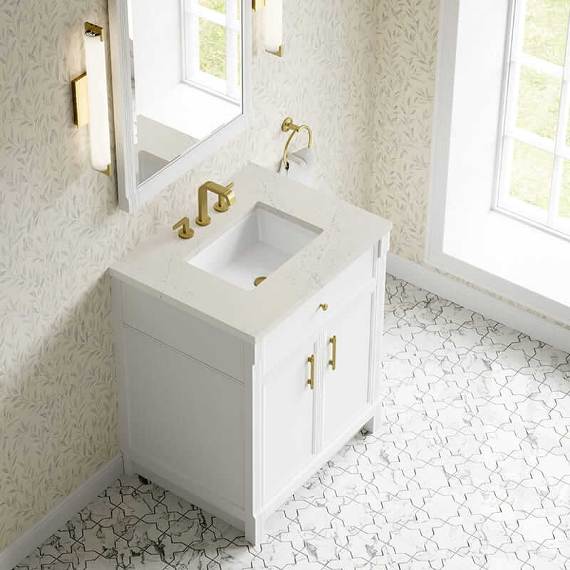 Bellshire 30 Inch Single Vanity in Bright White With Siberian Silestone Top