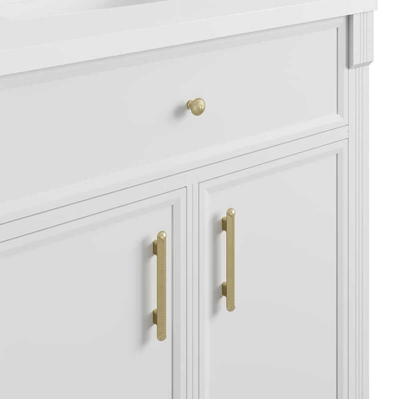 Bellshire 30" Single Vanity in Bright White With Champagne Brass Knobs and Pulls