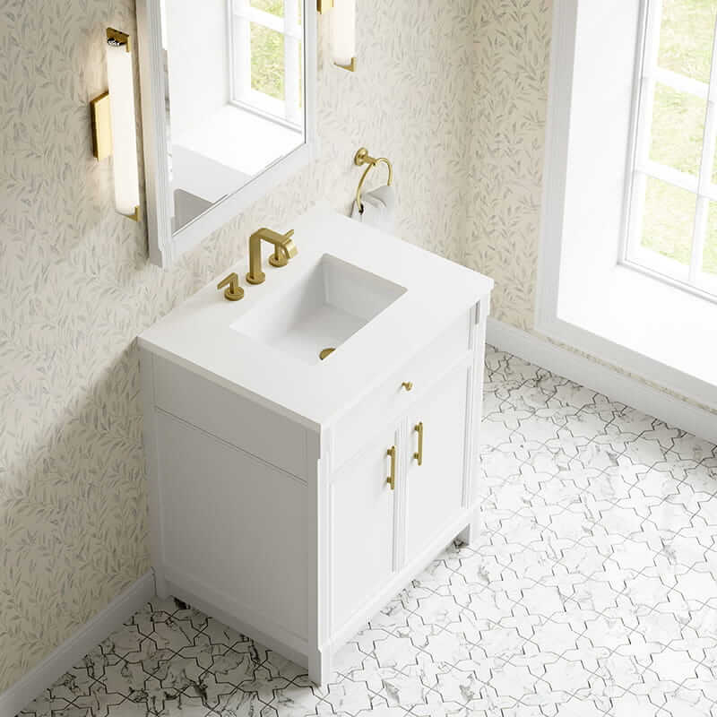 Bellshire 30" Single Vanity in Bright White With White Zeus Silestone Top