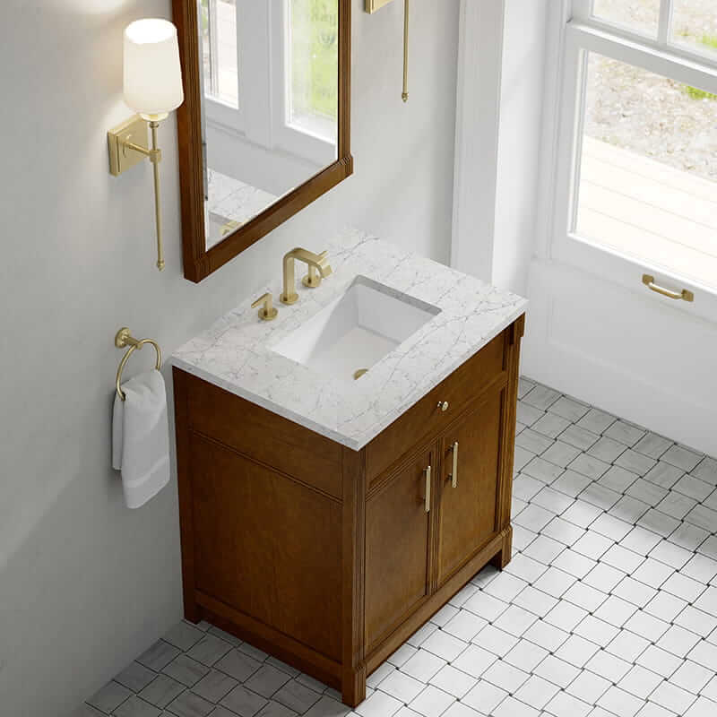 Bellshire 30" Single Vanity in Honey Oak With Eternal Jasmine Pearl Silestone Top