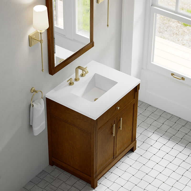 Bellshire 30" Single Vanity in Honey Oak With White Zeus Silestone Top