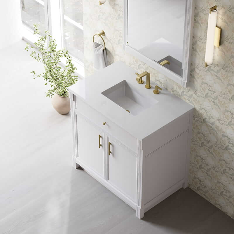 Bellshire 36" Single Vanity in Bright White With White Zeus Silestone Top