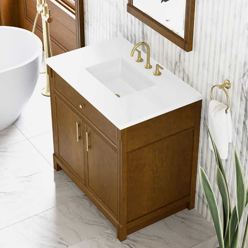 Bellshire 36" Single Vanity in Honey Oak With White Zeus Silestone Top