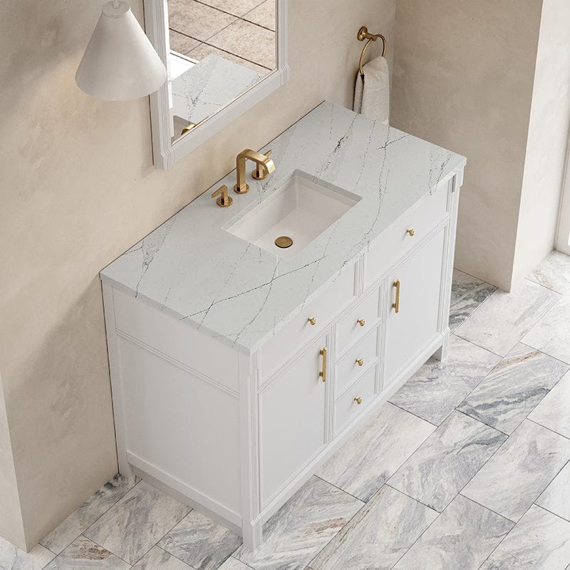 Bellshire 48 Inch Single Vanity in Bright White With Ethereal Noctis Silestone Top