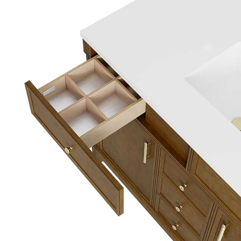 Bellshire 48 Inch Single Vanity in Honey Oak With Drawer Dividers