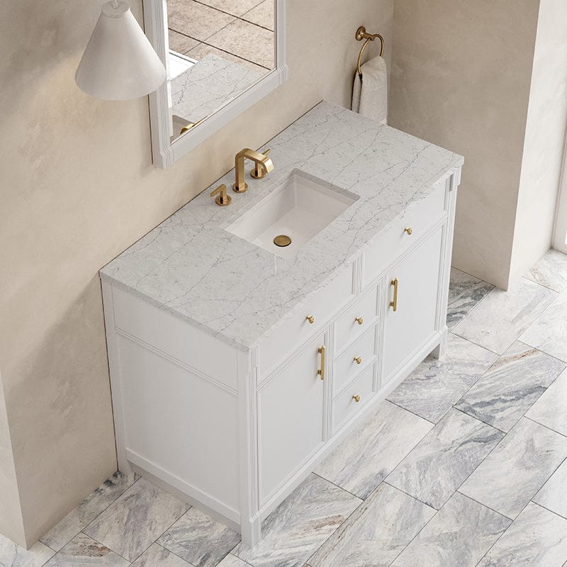 Bellshire 48" Single Vanity in Bright White With Eternal Jasmine Pearl Silestone Top