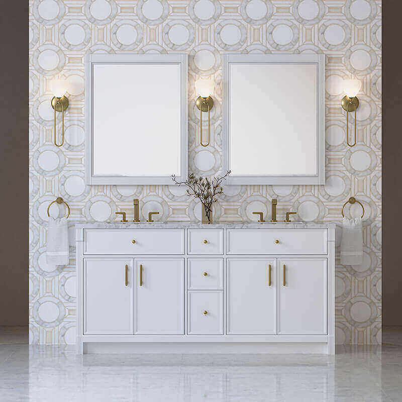 Bellshire 72 Double Vanity Bright White in Charcoal Soapstone Silestone Top Front View