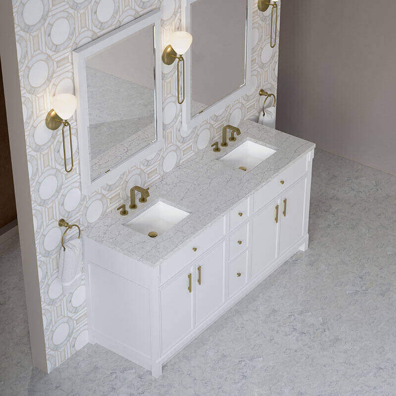 Bellshire 72 Double Vanity Bright White in Eternal Jasmine Pearl Silestone Top