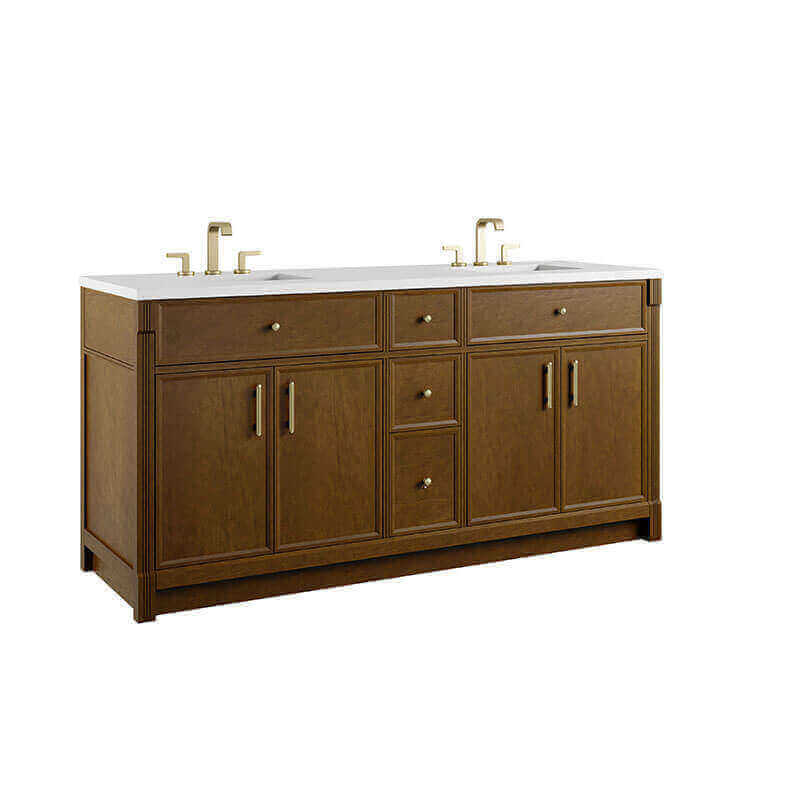 Bellshire 72 Inch Double Vanity Honey Oak Cabinet Only Corner View