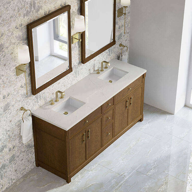 Bellshire 72 Inch Double Vanity Honey Oak in Siberian Silestone Top