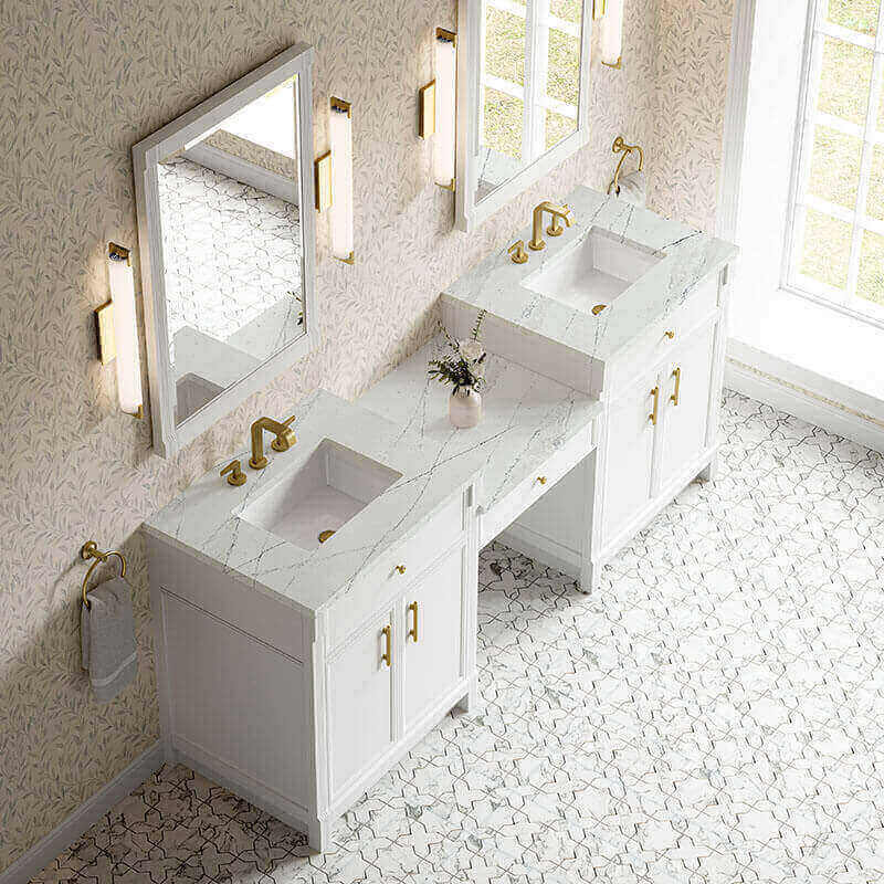 Bellshire 84 Dual Vanity With 24 Make-Up Counter Bright White in Ethereal Noctis Top