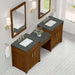 Bellshire 84 Inch Dual Vanity With 24 Inch Make-Up Counter Honey Oak in Parisien Bleu Silestone Top