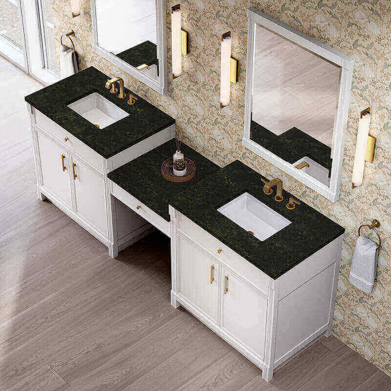 Bellshire 96 Dual Vanity With 24 Make-Up Counter Bright White in Phantome Eclos Top