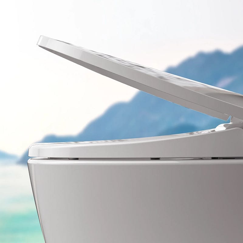 bio bidet discovery dlx smart bidet toilet side view open lid up close