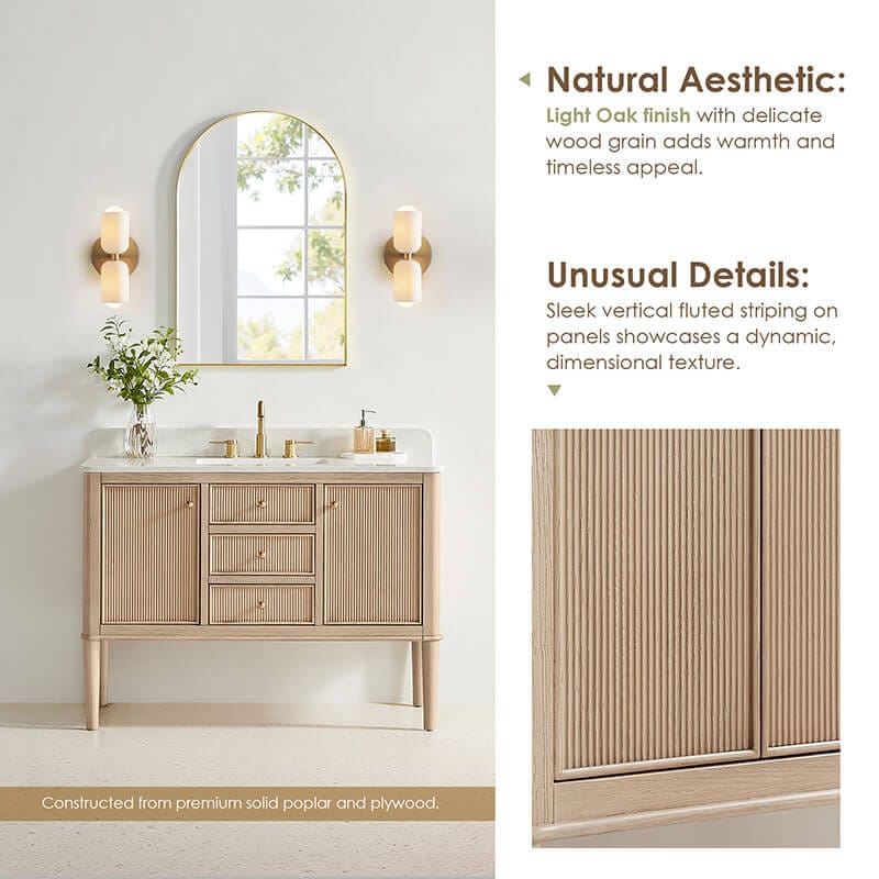 Blaise 48 Inch Single Bathroom Vanity with Top Light Oak Front View Detail