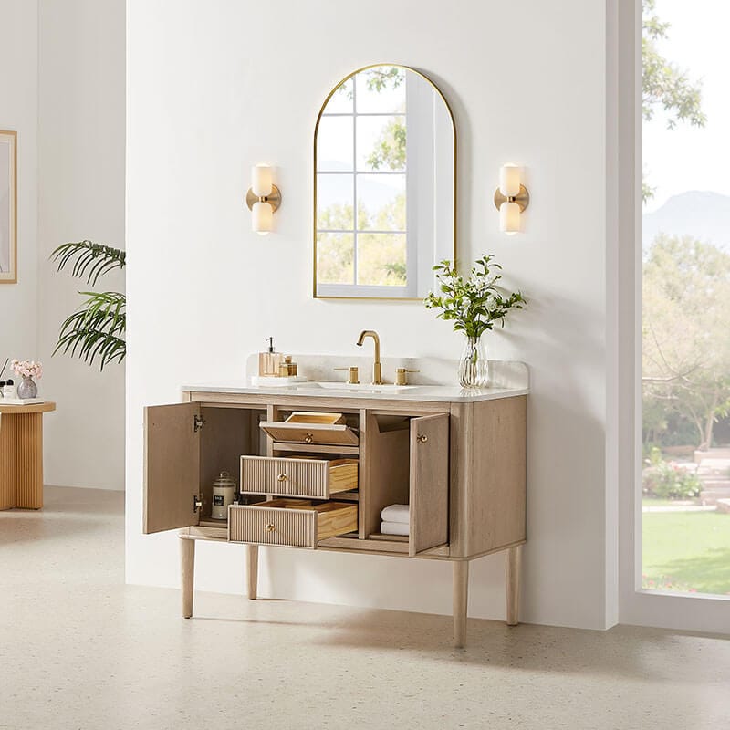 Blaise 48 Single Bathroom Vanity with Top Light Oak Corner View
