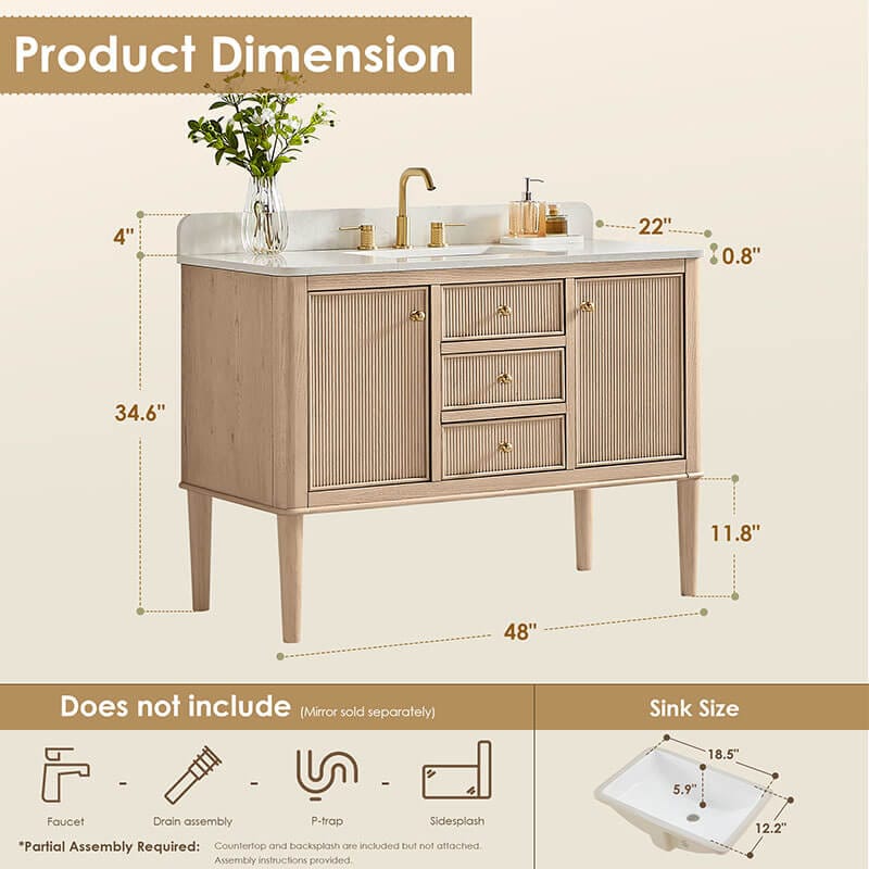 Blaise 48 Single Bathroom Vanity with Top Light Oak Dimension