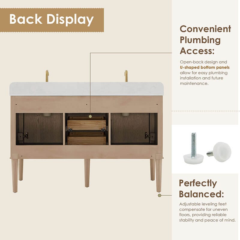 Blaise 54 Double Bathroom Vanity with Top Light Oak Back Display