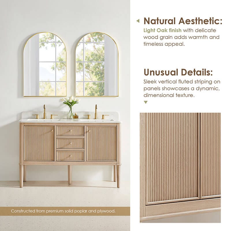 Blaise 54 Double Bathroom Vanity with Top Light Oak Premium Quality