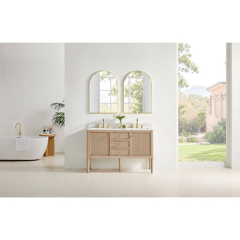 Blaise 54 inch Double Bathroom Vanity with Top Light Oak Front View