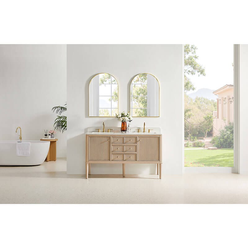 Blaise 60 inch Double Bathroom Vanity with Top Light Oak Front View
