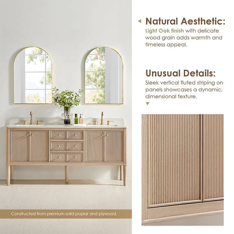 Blaise 72 Double Bathroom Vanity with Top Light Oak Front View Detail
