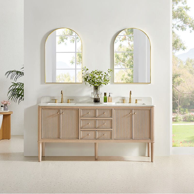 Blaise 72 Double Bathroom Vanity with Top Light Oak Front View