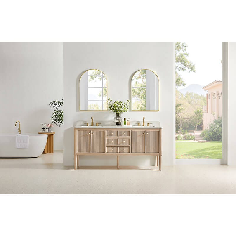 Blaise 72 inch Double Bathroom Vanity with Top Light Oak Front View