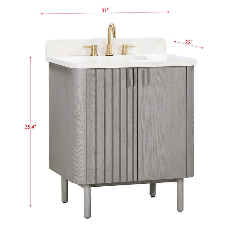 Blakely 30 Single Sink Bathroom Vanity Gray Oak in Calacatta Quartz Corner View