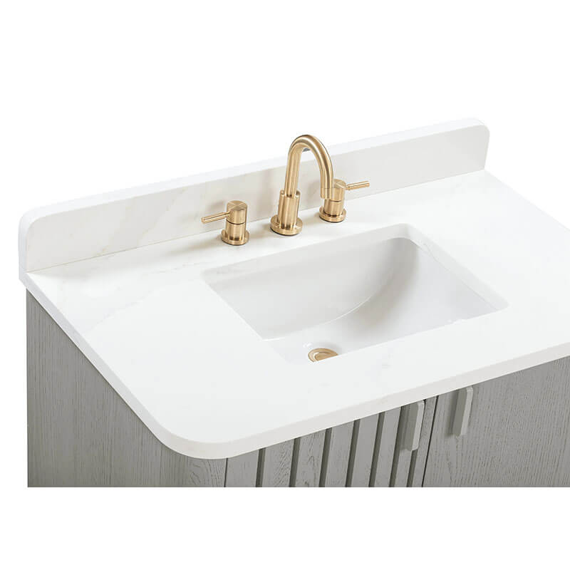 Blakely 36 inch Single Sink Bathroom Vanity Gray Oak in Calacatta Quartz