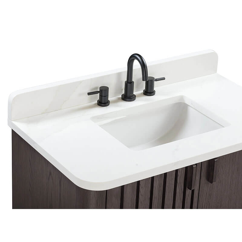 Blakely 36 Single Sink Bathroom Vanity Brown Oak in Calacatta Quartz