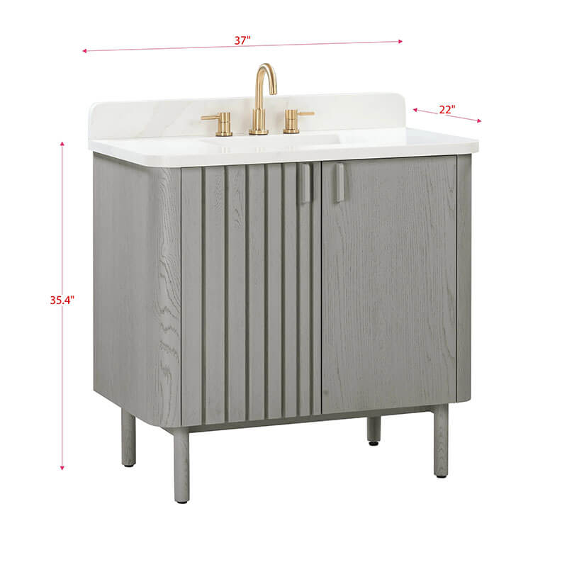 Blakely 36 Single Sink Bathroom Vanity Gray Oak in Calacatta Quartz Cornser View