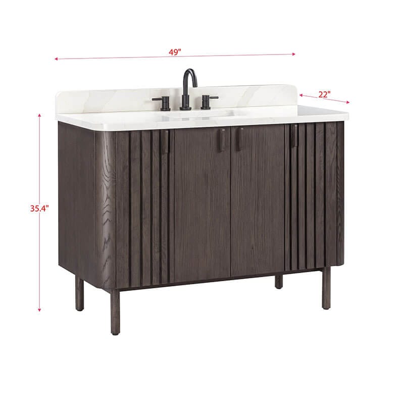 Blakely 48 Single Sink Bathroom Vanity Brown Oak in Calacatta Quartz Corner View